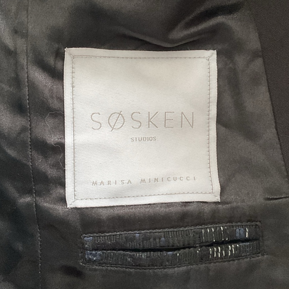 SØSKEN Jacquard Notch Collar Long Jacket Blue Black, size L - Picture 7 of 14